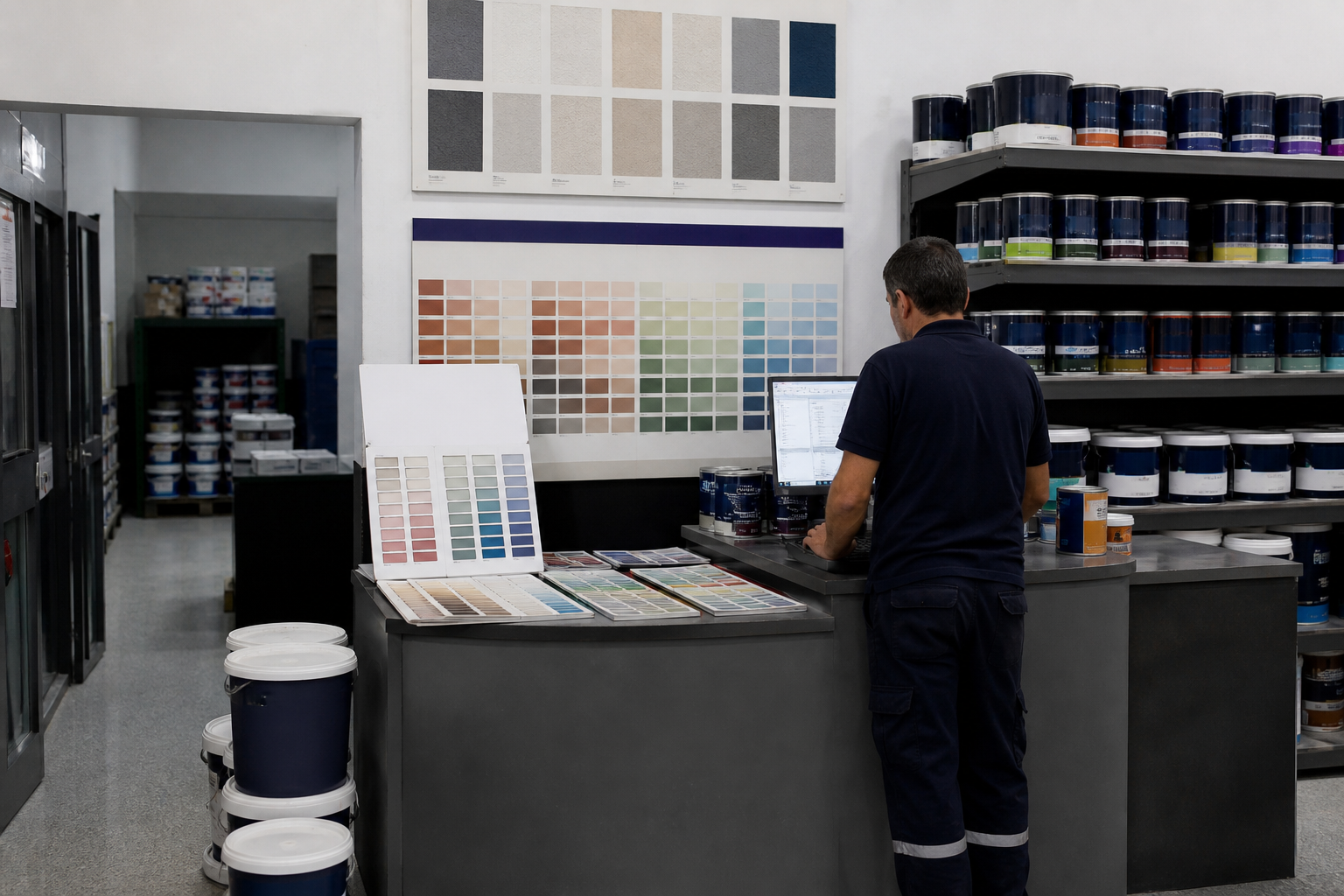Mostrador y productos para el oficio