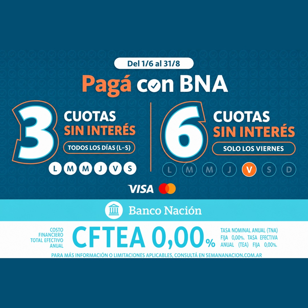Banco Nación: 3 cuotas todos los días y 6 cuotas solo los viernes